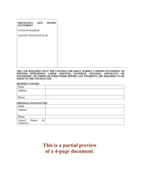 Illinois Mechanics Lien Sworn Statement Illinois Mechanics Lien Sworn Statement