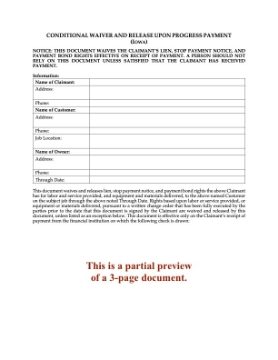 Iowa Conditional Lien Waiver and Release - Progress Payment Iowa Conditional Lien Waiver and Release - Progress Payment