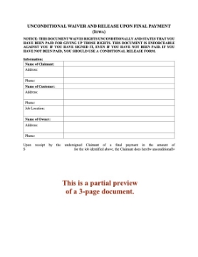 Iowa Unconditional Lien Waiver and Release - Final Payment Iowa Unconditional Lien Waiver and Release - Final Payment