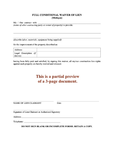 Michigan Full Conditional Waiver of Lien