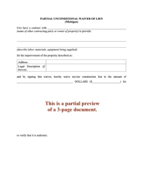 Michigan Partial Unconditional Waiver of Lien Michigan Partial Unconditional Waiver of Lien