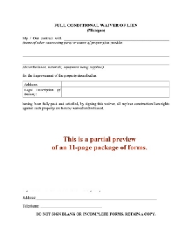 Michigan Lien Waiver Forms Package Michigan Lien Waiver Forms Package