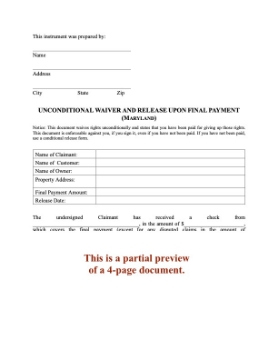 Maryland Unconditional Lien Waiver and Release of Final Payment Maryland Unconditional Lien Waiver and Release of Final Payment