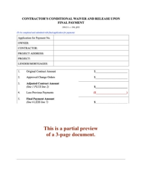 Massachusetts Contractor Conditional Lien Waiver and Release on Final Payment Massachusetts Contractor Conditional Lien Waiver and Release on Final Payment