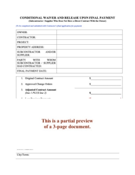 Massachusetts Subcontractor Conditional Waiver and Release on Final Payment Massachusetts Subcontractor Conditional Waiver and Release on Final Payment