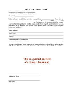 Massachusetts Notice of Termination of Construction Contract Massachusetts Notice of Termination of Construction Contract