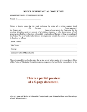 Massachusetts Notice of Substantial Completion Massachusetts Notice of Substantial Completion