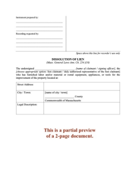 Massachusetts Dissolution of Lien Massachusetts Dissolution of Lien