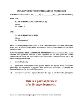 Exclusive Photographer Agency Agreement Exclusive Photographer Agency Agreement