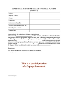 Montana Conditional Lien Waiver and Release on Final Payment Montana Conditional Lien Waiver and Release on Final Payment