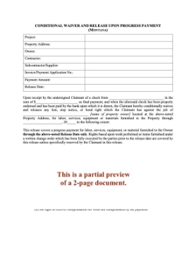 Montana Conditional Lien Waiver and Release on Progress Payment Montana Conditional Lien Waiver and Release on Progress Payment