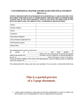 Montana Unconditional Lien Waiver and Release on Final Payment Montana Unconditional Lien Waiver and Release on Final Payment