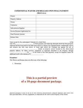 Montana Lien Waiver and Release Forms Package Montana Lien Waiver and Release Forms Package