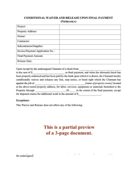 Nebraska Conditional Lien Waiver and Release on Final Payment Nebraska Conditional Lien Waiver and Release on Final Payment