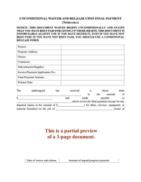 Nebraska Unconditional Lien Waiver and Release on Final Payment Nebraska Unconditional Lien Waiver and Release on Final Payment