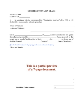 New Jersey Construction Lien Claim New Jersey Construction Lien Claim
