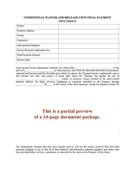 New Jersey Lien Waiver and Release Forms New Jersey Lien Waiver and Release Forms