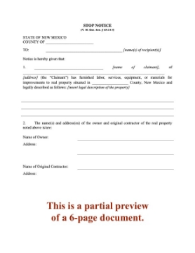 New Mexico Stop Notice Form New Mexico Stop Notice Form
