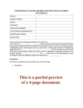 New Mexico Conditional Lien Waiver and Release on Final Payment New Mexico Conditional Lien Waiver and Release on Final Payment