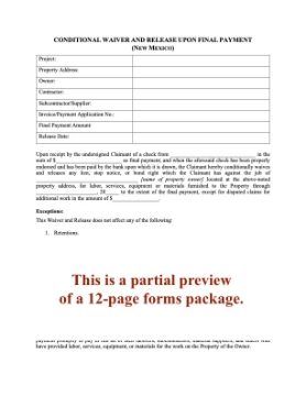 New Mexico Lien Waiver and Release Forms Package New Mexico Lien Waiver and Release Forms Package