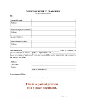 New Mexico Notice of Right to Claim Lien New Mexico Notice of Right to Claim Lien