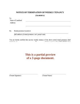 Alberta Notice of Termination by Weekly Tenant Alberta Notice of Termination by Weekly Tenant