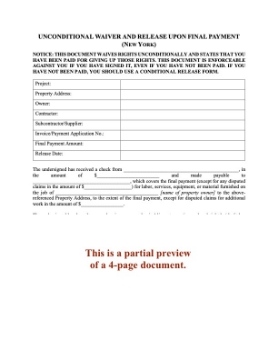 New York Unconditional Lien Waiver and Release on Final Payment New York Unconditional Lien Waiver and Release on Final Payment