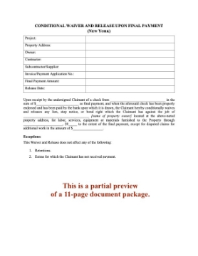 New York Lien Waiver and Release Forms Package New York Lien Waiver and Release Forms Package