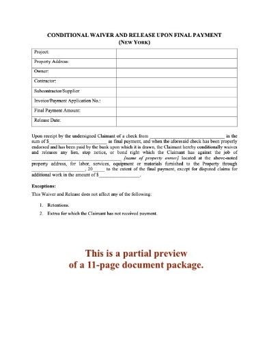 New York Lien Waiver and Release Forms Package