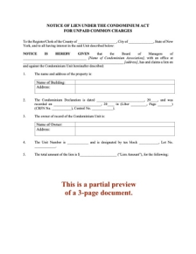 New York Notice of Lien on Condominium Unit New York Notice of Lien on Condominium Unit