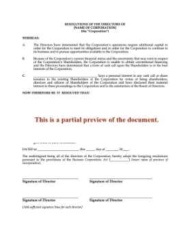 Canada Directors Resolution for Shareholder Cash Call Canada Directors Resolution for Shareholder Cash Call