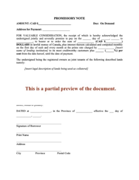 Canada Promissory Note with Collateral Charge on Land Canada Promissory Note with Collateral Charge on Land