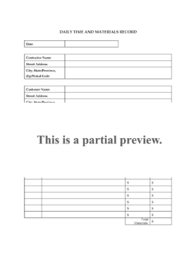 Daily Time and Materials Record Daily Time and Materials Record