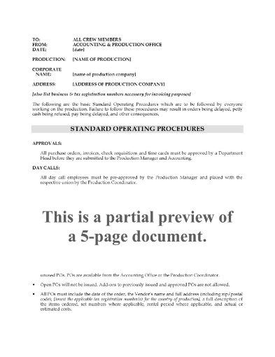Film Production Standard Operating Procedures