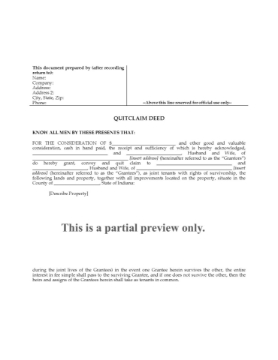 Indiana Quitclaim Deed for Joint Ownership Indiana Quitclaim Deed for Joint Ownership
