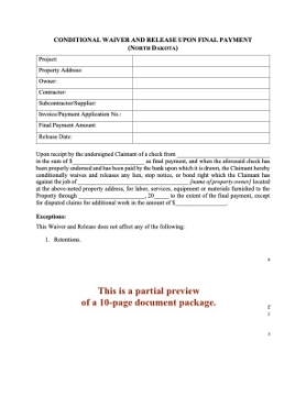 North Dakota Lien Waiver and Release Forms Package North Dakota Lien Waiver and Release Forms Package
