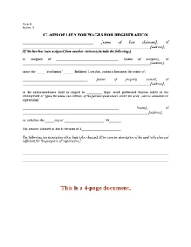 Nova Scotia Claim of Lien for Wages Forms Nova Scotia Claim of Lien for Wages Forms