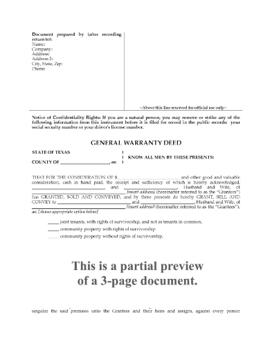 Texas General Warranty Deed for Joint Ownership