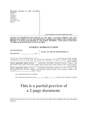 Texas General Warranty Deed Form Texas General Warranty Deed Form