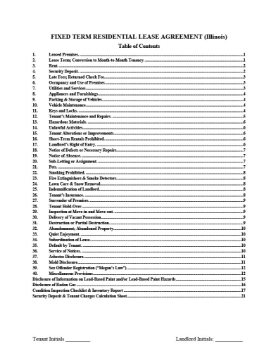Illinois Fixed Term Residential Lease Agreement Illinois Fixed Term Residential Lease Agreement