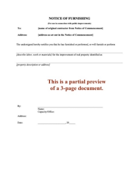 Ohio Notice of Furnishing for Public Improvements Ohio Notice of Furnishing for Public Improvements