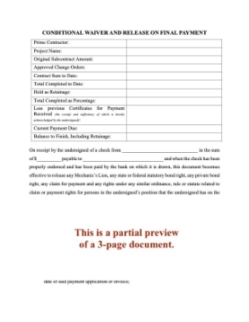 Ohio Conditional Lien Waiver and Release on Final Payment Ohio Conditional Lien Waiver and Release on Final Payment