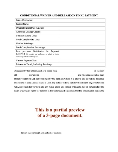 Ohio Conditional Lien Waiver and Release on Final Payment