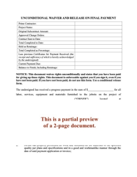 Ohio Unconditional Lien Waiver and Release on Final Payment Ohio Unconditional Lien Waiver and Release on Final Payment