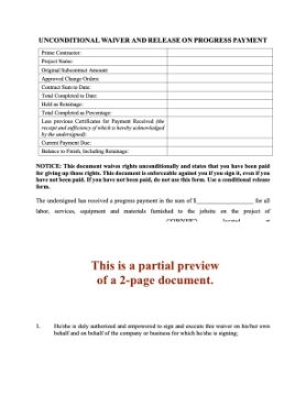 Ohio Unconditional Lien Waiver and Release on Progress Payment Ohio Unconditional Lien Waiver and Release on Progress Payment
