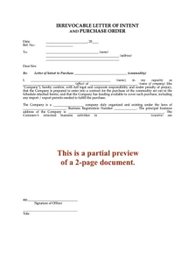 Irrevocable Letter of Intent to Purchase Commodities Irrevocable Letter of Intent to Purchase Commodities