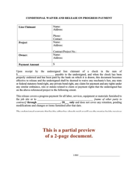 Pennsylvania Conditional Lien Waiver and Release on Progress Payment Pennsylvania Conditional Lien Waiver and Release on Progress Payment