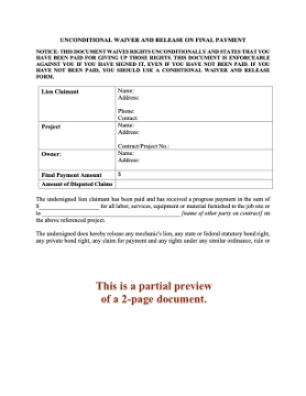 Pennsylvania Unconditional Lien Waiver and Release on Final Payment Pennsylvania Unconditional Lien Waiver and Release on Final Payment