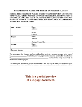 Pennsylvania Unconditional Lien Waiver and Release on Progress Payment Pennsylvania Unconditional Lien Waiver and Release on Progress Payment