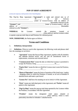 UK Pop-Up Shop Agreement Pop-Up Shop Agreement for the United Kingdom